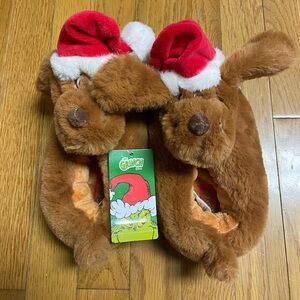 The Grinch, Max dog toddler Slippers size‎ 7/8 with Santa Hats NWT